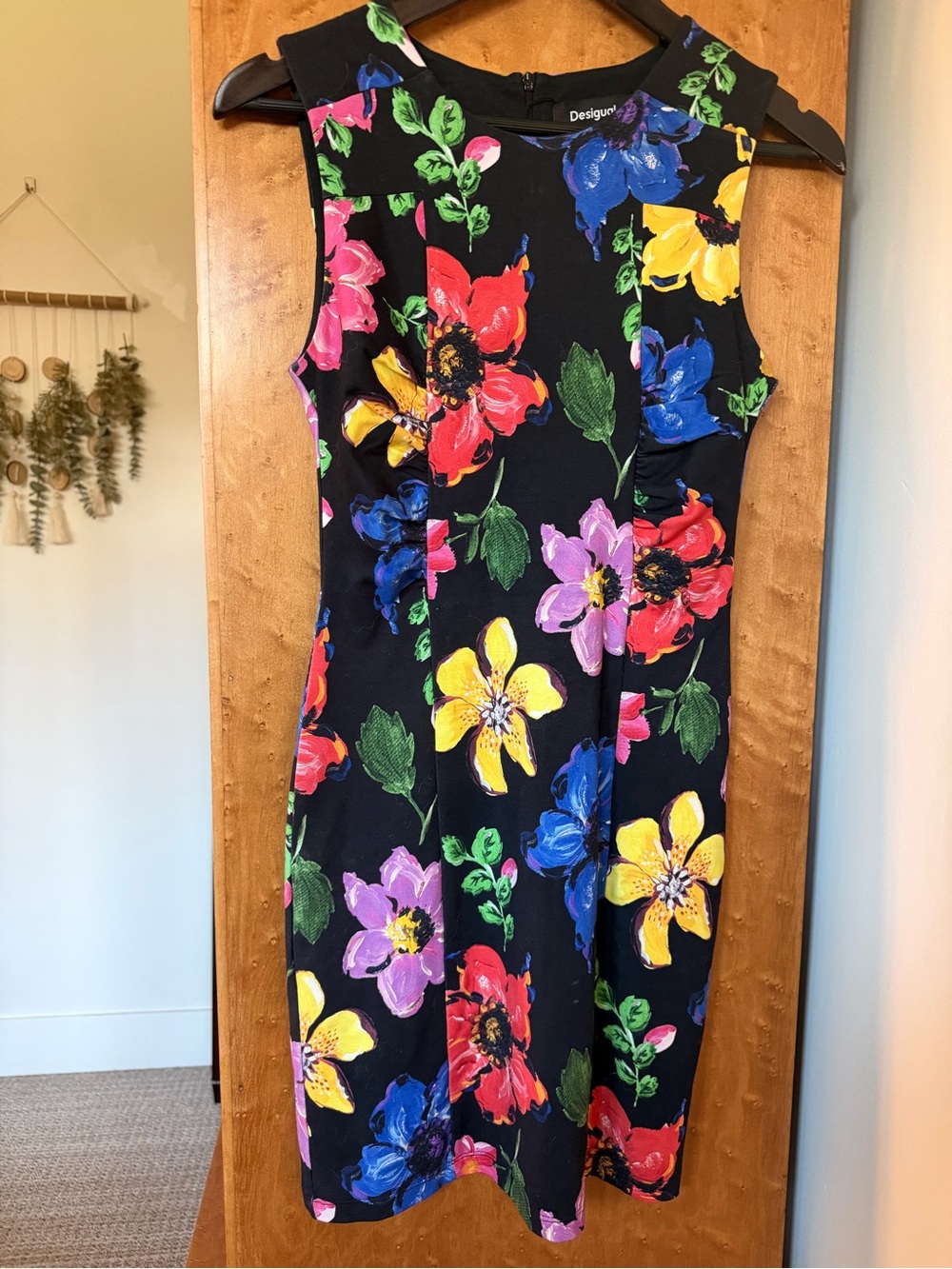Desigual Black Floral Midi Dress with Bold Multi-Color Blooms